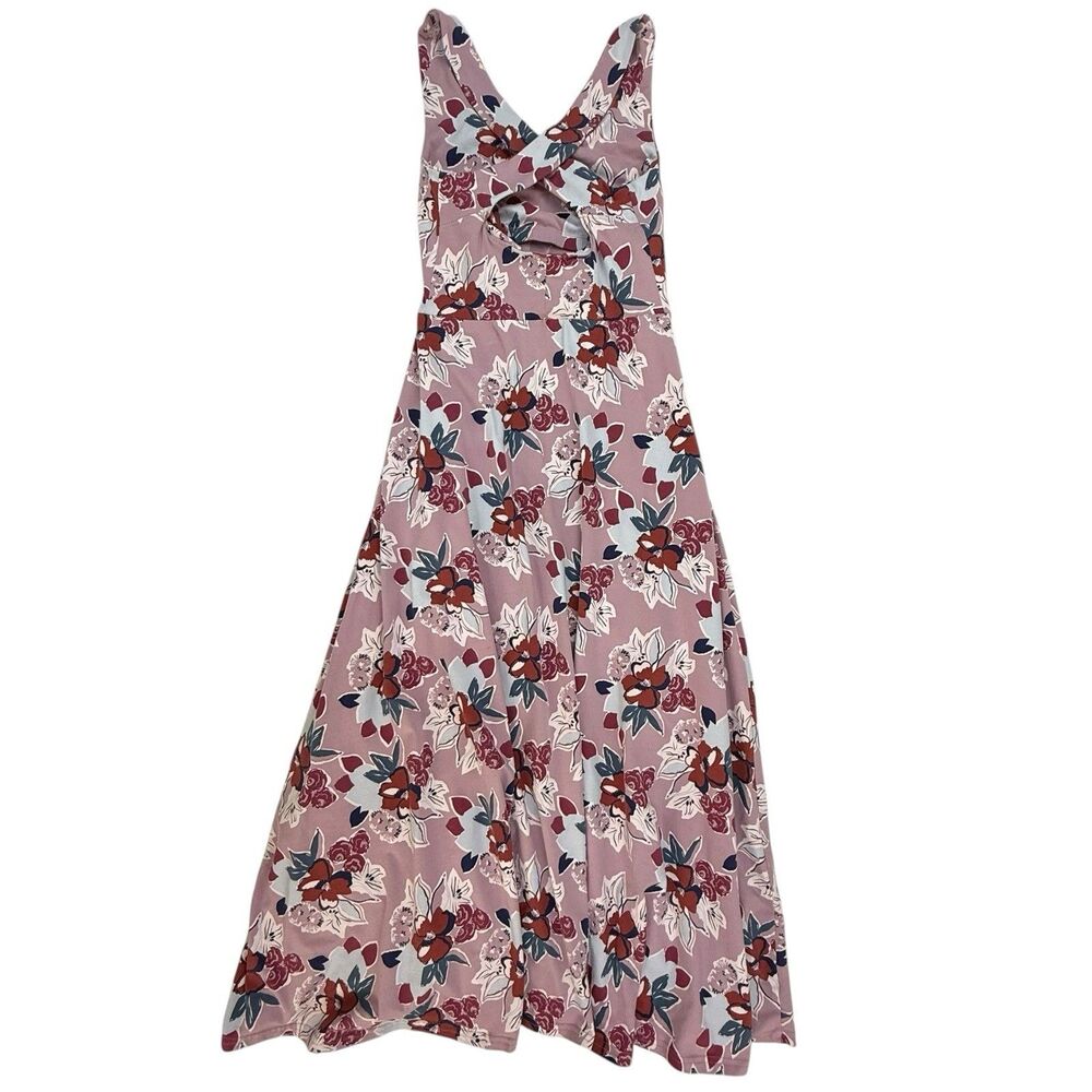 Pact Organic Cotton Fit & Flare Maxi Dress Small Fresh Flora Lavender Haze - Picture 4 of 11